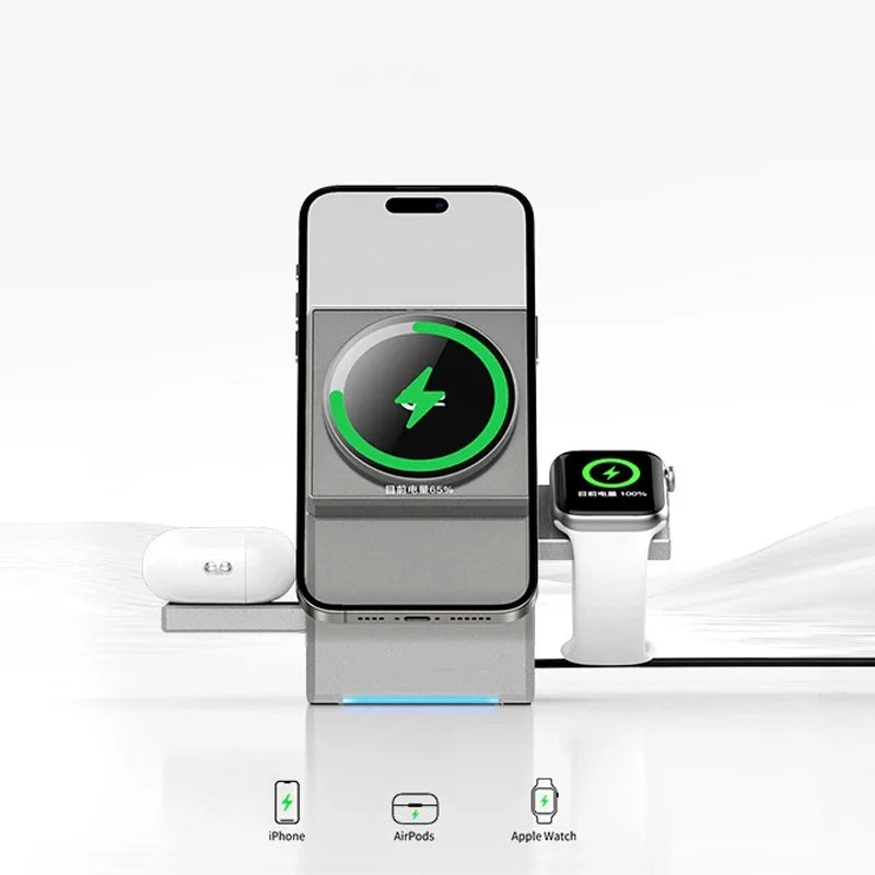 Revolutionary 15W 3-in-1 Touch Auto-Rotating MagSafe Wireless Charger - Ultimate Fast Charging Dock for iPhone, Android, Apple Watch & AirPods