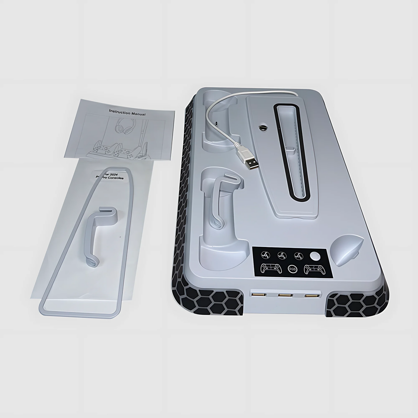 Ultimate Cooling Station for PS5/PS5 Slim/PS5 Pro - YH66S Stand with RGB Lighting, Game Organizer & Controller Charging Dock