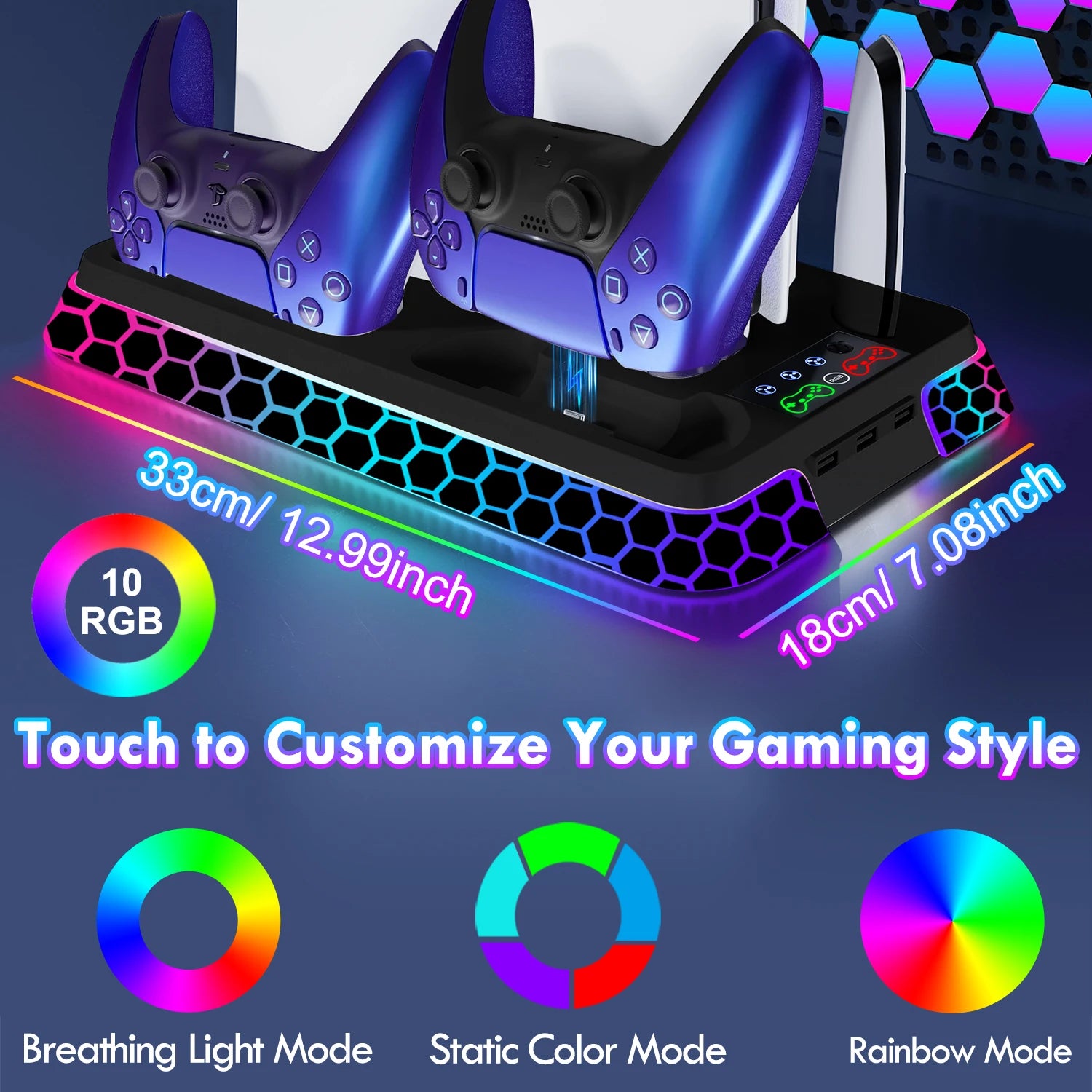 Ultimate Cooling Station for PS5/PS5 Slim/PS5 Pro - YH66S Stand with RGB Lighting, Game Organizer & Controller Charging Dock